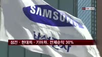 삼성전자·현대차·기아차, 전체기업 순익 30%