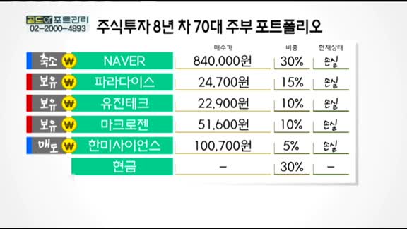 [골드의 포트관리]주식투자 8년 차 70대 주부 포트폴리오