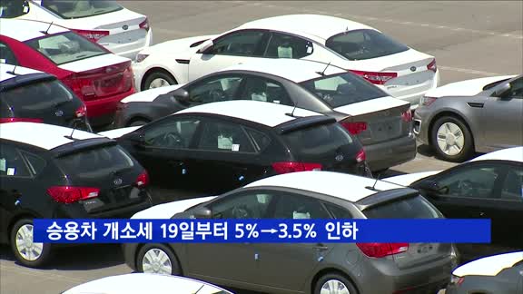 승용차 개소세, 19일부터 5%→3.5% 인하