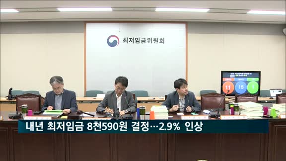 내년 최저임금 8천590원 결정…2.9% 인상