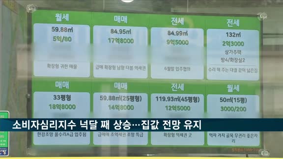 소비자심리지수 넉달 째 상승…집값 상승 전망 유지