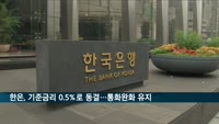 한은, 기준금리 0.5%로 동결…통화 완화 유지