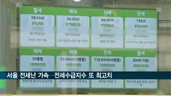 서울 전세난 가속…전세수급지수 한 달 만에 또 최고치