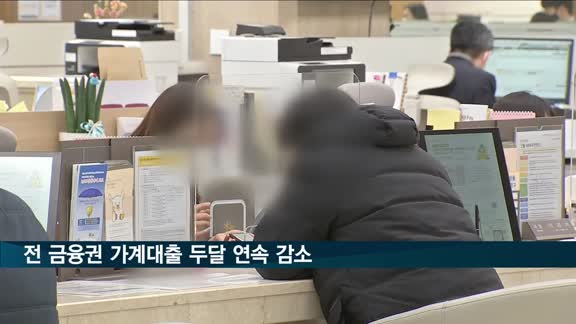 전 금융권 가계대출 두달 연속 감소