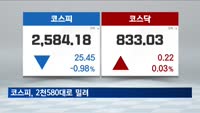 코스피, 2천580대로 밀려…코스닥은 강보합
