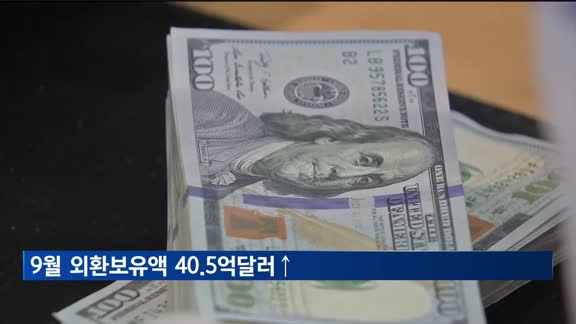 9월 외환보유액 40.5억달러↑…달러 약세 등 영향