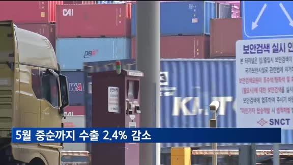 5월 중순까지 수출 2.4% 감소…대미·자동차 수출 부진